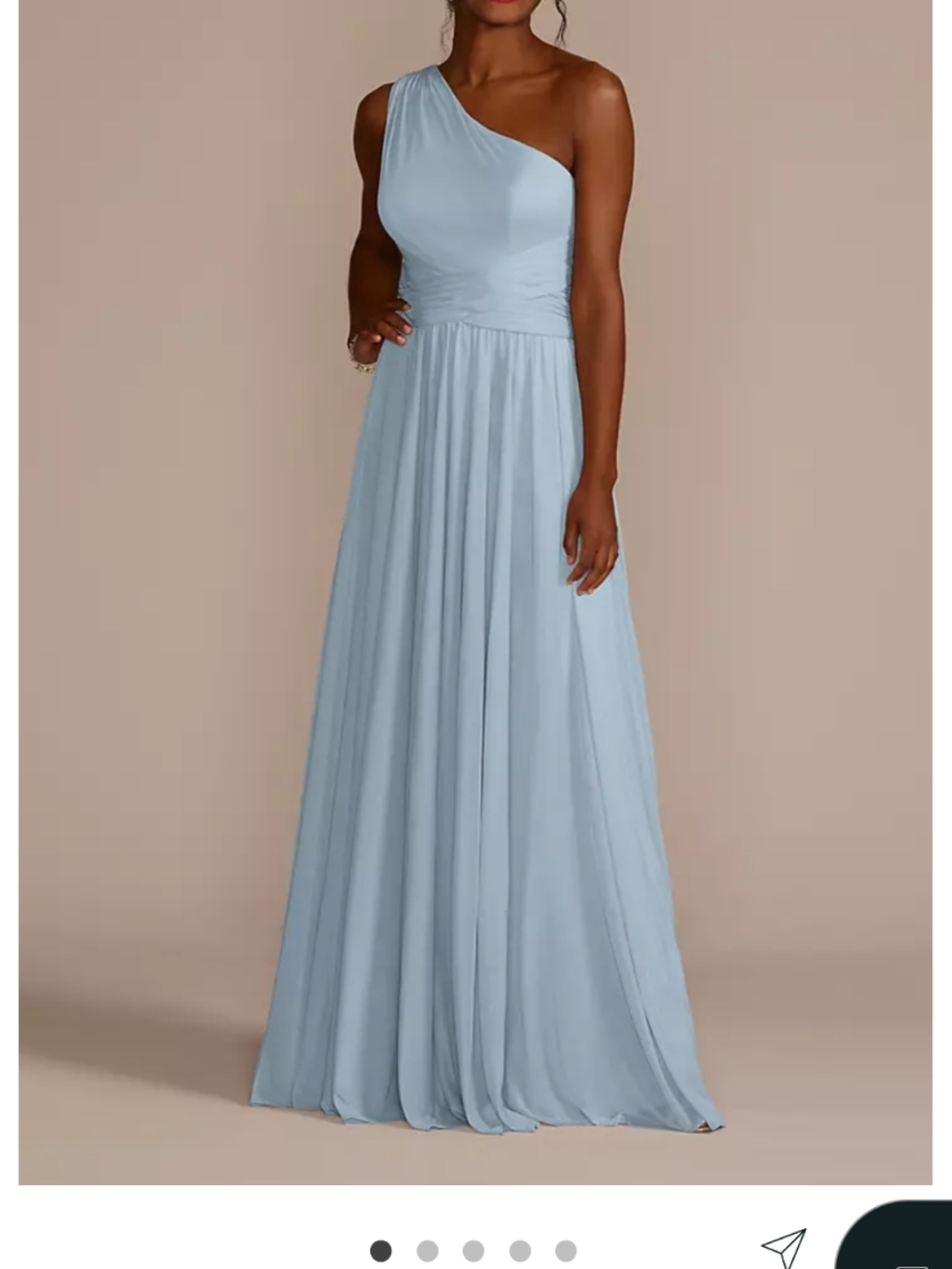 NWOT David's Bridal One-Shoulder Pale Blue Evening Bridesmaid Gown DB Studio